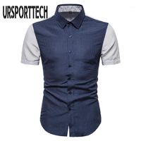 Мужские повседневные рубашки Ursporttech рубашка мужчины 2021 с коротким рукавом в горошек человек высокое качество бизнеса Slim Fit дизайнерское платье1