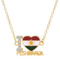 Anhänger Halsketten Ich liebe Kurdistan Flagge für Frauen Männer Gold Kette Kristall Halskette Zubehör Nationale Geschenke