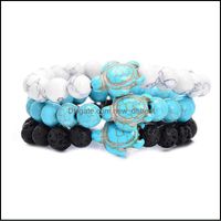 Charm Bracelets Jewelry Summer Style Sea Turtle Beads Classic 8Mm Turquoise Natural Stone Elastic Friendship Bracelet Beach For Women Men Dr