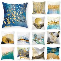 Pillow Case Geometric Cushion Cover Golden Tree Forest Polyester Throw Landscape Decorative Christmas Home Decor