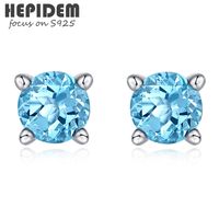 HEPIDEM 100% Really Topaz Peridot Stud Earring 925 Sterling Silver Korean Natural Blue Gemstones Gift Fine Jewelry HJA025 220125