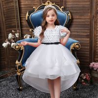 Elegant White Polka Dot Princess Party Dress Girls Long Tail Dresses for Girls of 10 Year Old Flower Wedding Gown