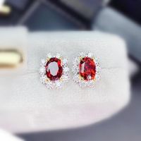 Stud Natural Real Red Garnet lub Topaz Kolczyk na biżuterię 7 * 9mm 2.1ct * 2 sztuk Gemstone 925 Sterling Silver Fine J21421