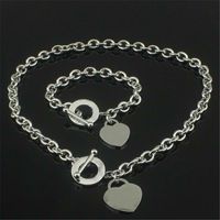 925 Silver Love Necklace+ Bracelet Set Wedding Statement Jewe...