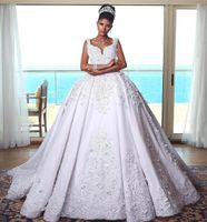 Bridal Gowns Plus Size Vintage Church A Line White Wedding Dresses Arabic Dubai Spaghetti Sleeveless Lace Beads Vestido De Noiva Custom Made 2022