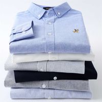 Casual Pure Cotton Oxford Striped Shirts For Men Long Sleeve Embroidery Design Regular Fit Fashion Stylish 220122