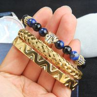 Fashion 3pcs Set Leopard Bangel Bracelet Men Woman Blue Cz B...