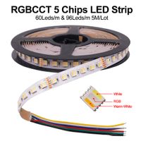 5m 5 colores en 1 chip LED Strip 12V 24V RGBCCT RGBW RGBWW 30LEDS / M 60LEDS / M 96LED / M Cinta impermeable con la cinta de diodo flexible