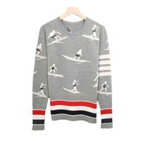 Early 2021 Autumn Tb Women's Wear Contrast Stripe Pullover Crew Neck Long Sleeve Jacquard Surf Pattern Sweater T-shirt
