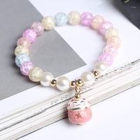 Charm Bracelets Ceramic Lucky Cat Bell Bracelet Female Student Girlfriends Hand-woven Red Colors Rope Bangle Jewelry1