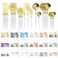 30pcs Set White Gold Cutlery Set 304 Stainless Steel Dinnerw...