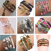 45 styles Bracelets Musical Note Wax Cords and Leather weave...