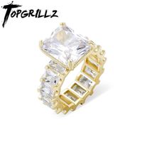 Cluster Ringe TopGrillz 2021 Quadratisch Hohe Qualität Kupfer Gold Farbe Iced Cubic Zirkonia Hip Hop Modeschmuck Geschenk Für Frauen