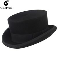 GEMVIE 11cm 100% Wool Felt Top Hat For Men Women Cylinder Topper Mad ter Party Costume Fedora Derby Magician 220301