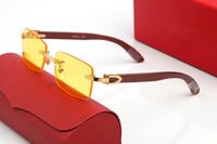 Sonnenbrille Designer Frauen Männer Brillen Sport Randlose UV400 Acryllegierung mit Holzrahmen Transparente Brille Gelb Rosa Rot Linse Sunglass Womens Lunettes
