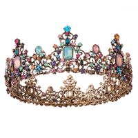 Зажимы для волос Barnettes Барокко Винтаж Royal Queen Crown Crown Красочный Желе Кристалл Горный Хрусталь Камень Свадьба Tiara Женщины Костюм Bridal Accessor