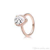 Scatola del diamante del diamante del diamante della lacrima della lacrima della rosa del X 18K in oro rosa per Pandora 925 sterling sterling anelli set per le donne gioielli regalo di nozze