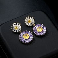Mikro-set färgglada zirkon chrysanthemum s925 silver nål dangle örhängen koreanska vår temperament kvinnor pläterade 18k guld blomma örhängen smycken