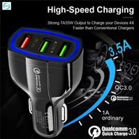 3 Port USB Fast Car Chargeur Chargeur rapide Charge rapide 3.0 Chargeur de téléphone mobile de voiture pour iPhone Samsung Chargeur 7A 35W noir