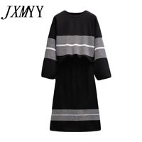 Work Dresses JXMYY Fashion Plus Size Women's Autumn Contrast Color Sweater Skirt Two-Piece Western-Style Age Reduction Suit