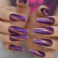 Unghie false Lunghe Signora affusolata Lady Fake Nail Purple Galaxy Acrylic Cat Eyes Designs Glamour Pearlescent Plate Adesivo