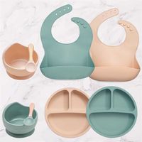 Design Silicone Children's Products Tableware Feeding Waterproof born Bibs Dishes Plates Bowl Spoon Baby Accessories 220115