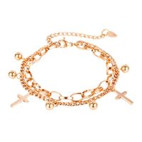 2022 Fashion Christian Jewelry Double Chain Link Stainls Steel Cross Pendant Bracelets for Women Wedding Accsori