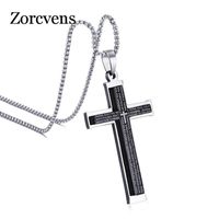 Подвесные ожерелья Zorcens Unisex из нержавеющей стали Espana Bible молитва ожерелье крест для мужских женских черных 24 дюймов цепь