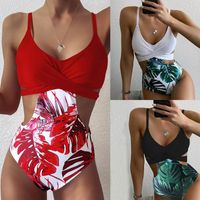 Swimwear das Mulheres Escavar Mulheres Uma Peça Swimsuit de Alta Qualidade Impresso Push Up Monokini Verão Banheira Terno Tropical Bodysuit Feminino