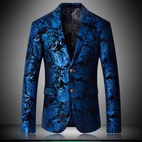 Мужские костюмы Blazers Blazer Men Высококачественный синий печатный односпальный мужчина повседневный пиджак плюс размер 4xl 5xl Masculino