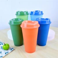 16oz 색상 변경 컵 플라스틱 마시는 텀블러 뚜껑 재사용 가능한 다채로운 뜨거운 물병 5pcs / set magic a13