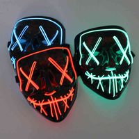 Horror LED Luminous Glowing Halloween Party Mask Neon EL Hallowmas Masque Masquerade Cosplay Masks Dark Funny Supplies ZXFHP0642