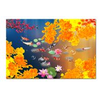 Contemporary Feng Shui Koi Fish Painting Chinese Style Flowers Picture Poster Giclee Prints On Canvas Wall Art for Living Room Bedroom Office Home Decor HYL1140