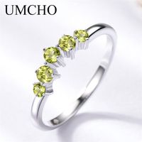 UMCHO Genuine Natural Peridot Ring Solid 925 Sterling Silver Rings For Women Engagement Wedding Band Gift Fine Jewelry Fashion 211217