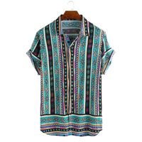 Camisas casuales para hombres Talla grande Camisa de playa masculina Vintage patrón geométrico botones hombres solapa manga corta parte superior fiesta hawaiano