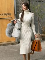 Casual Dresses Women' s Knitted Turtleneck Long Sleeve S...