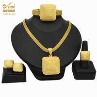 African Gold Plated Jewelry Set For Women 24K Indian Bridal Wedding Big Pendants Necklace Earrings Bracelet Ring Dubai Jewellery H1022