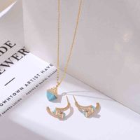 2021 Romatic Women's Fashion 2 PCS Pendientes Caolorful piedra simple diseño oro collar de oro pendiente conjunto de joyas