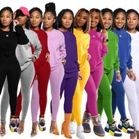 Tracksuits das Mulheres 2021 Outono Mulheres Tracksuit Estilo Modelo Solid-Color Long Sleeves Tops Calças Europeias e Americanas Casual 2 Piece Set