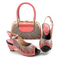 Beuatiful Peach Watemon Shoes Match Handtasche Set mit Strass Dekoration Afrikanische Pumpen und Tasche für Kleid MD016, Ferse 7,5 cm
