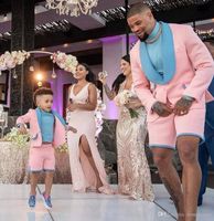 2020 Pink Groomsmen Suit Groom Tuxedos Mens Wedding Suits Wedding Prom Beach Dance Best Man Blazer Jacket With Short Pants Set