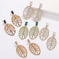 Korean Crystal Leaf Earrings for Women Jewelry Bling Elegant...