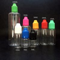Outlet di fabbrica Colorato 3ml 5ml 10ml 15ml 20ml 30ml 50ml Bottiglie in PET 50ml Vuoto bottiglia di contagoccia in plastica Eliquid E Bottiglie di succo