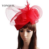 Saç Aksesuarları Gelin Muhteşem Vintage Fascinators Kırmızı Şapka Veils Başlığı Kilise Headdress Gril Stil Zarif Kadın