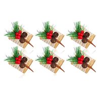 Pierścionki serwetki 6 sztuk Boże Narodzenie Burlap uchwyty handmade przez sztuczne sosnowe rożki jagody, serwetki sprzączki na ślub