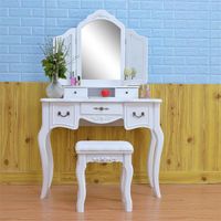 침실 가구 Nordic 럭셔리 스토리지 캐비닛 드레싱 대변이있는 트라이 폴드 미러 드레서 백색 소녀 메이크업 테이블
