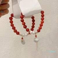 Bracelets de charme Chalcédies rouges Bracelet de perles de style chinois pour femmes Gourd Pendentif Transfer Richesse Recrutement Simple et Versatif