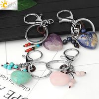 Heart Natural Crystal Key rings 7 Chakra Healing Stone Pink ...