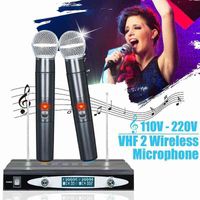 Çift El VHF Kablosuz Mikrofon Sistemi Profesyonel Akülü Mic Alıcı Mikrofonlar Karaoke 2 Mikrofonlar W220314