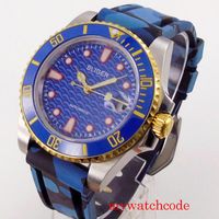 Relojes de pulsera 40mm dial azul miyota 8215 reloj de hombre automático marcas luminosas correa de caucho inserto cerámico bisel giratorio